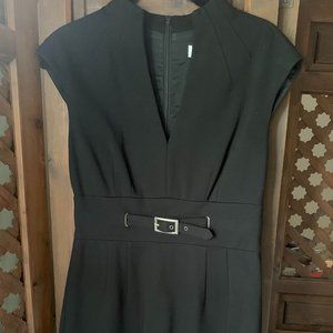 CLASSIC Trina Turk black dress, belted mandarin collar SIZE: 4 great condition!